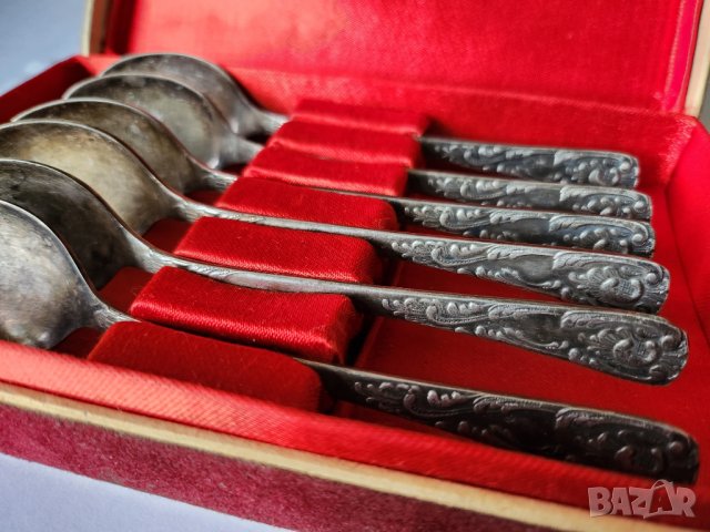 лъжички за чай / за кафе, 2 комплекта по 6 броя, посребрени от мелхиор, нови, произведени в СССР, снимка 8 - Прибори за хранене, готвене и сервиране - 39106975