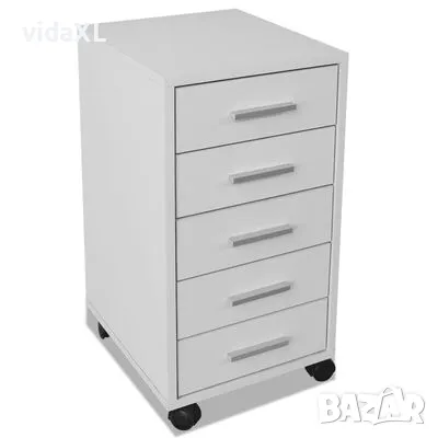 vidaXL Офис шкаф с колелца, 5 чекмеджета, бял(SKU:243064), снимка 4 - Шкафове - 48447725