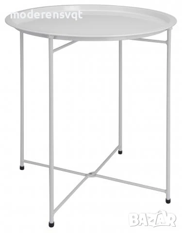 Кръгла метална сгъваема масичка за кафе с поднос за балкон, тераса, бяла, снимка 2 - Маси - 51352959