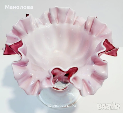 Бонбониера от ръчно издухано стъкло Cranberry glass. , снимка 6 - Други ценни предмети - 53123904