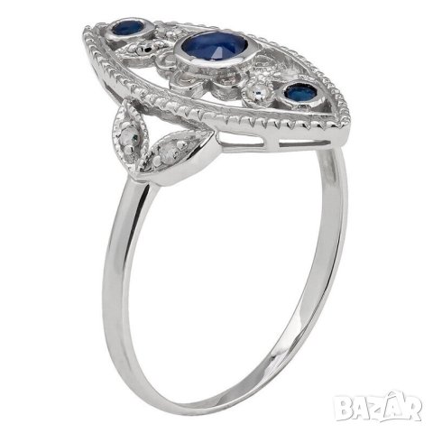 Пръстен със сини циркони, посребрен, снимка 2 - Пръстени - 42111847