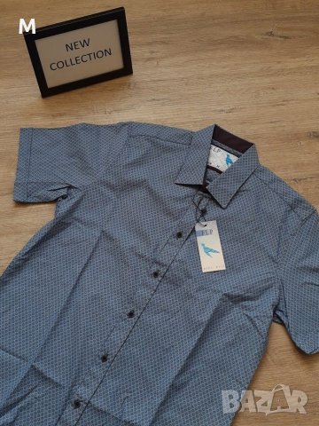 Нова колекция мъжка синя риза с къс ръкав FLP на намаление, снимка 2 - Ризи - 29439557