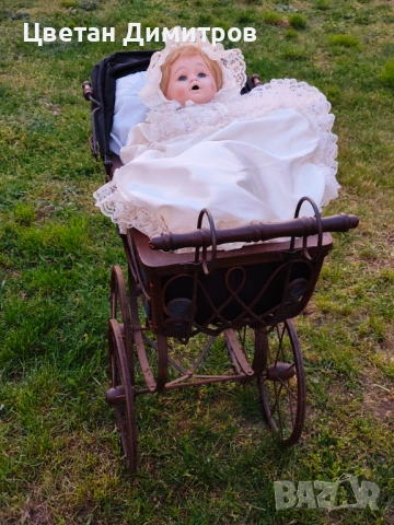 АНТИКВАРА дървена количка комплект с порцеланова кукла , снимка 14 - Антикварни и старинни предмети - 54195587
