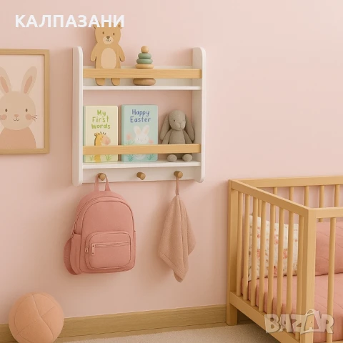 Детска Етажерка, Стенна с Рафтове и Закачалки, Бяла, За Детска Стая TF6931, снимка 12 - Мебели за детската стая - 47717185