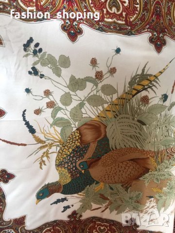 Копринен шал с десен фазани, снимка 2 - Шалове - 37681953