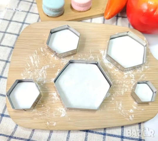 5 бр Шестоъгълник шестоъгълници метални резци форми за футболна топка бисквитки тесто фондан резец