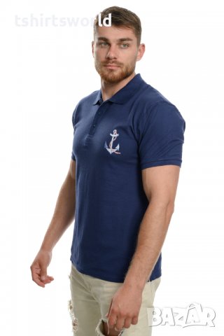 Нова тъмносиня мъжка блуза (тениска) тип Lacoste с Котва и яка, снимка 6 - Блузи - 37662468