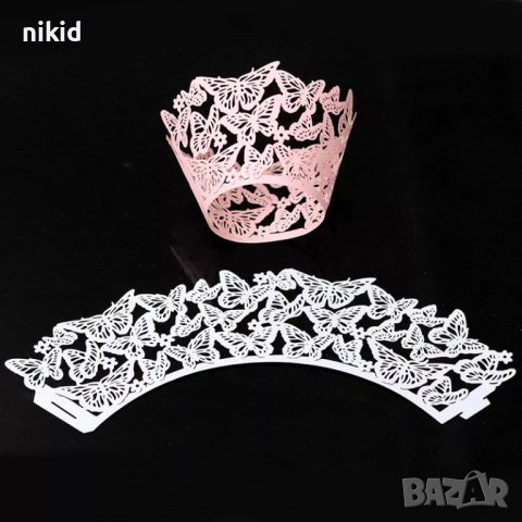 Разноцветни 12 бр пеперуди декори декорация за мъфини кексчета дантела кошнички, снимка 6 - Други - 23132244