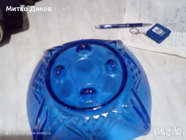 Стъклена синя купа фи 250 ММ за плодове салати, снимка 2 - Аксесоари за кухня - 47512582