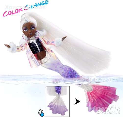 Кукла Русалка Mermaze Mermaidz Crystabella Опашкaта си променя цвета Кукла Барби 34 см