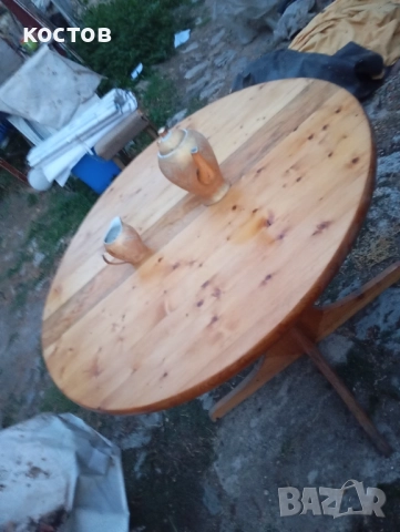 Кръгла дървена маса сгъваема , снимка 2 - Маси - 51683640
