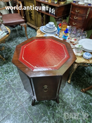 Уникален антикварен английски осмоъгълен дървен шкаф бар , снимка 3 - Антикварни и старинни предмети - 52309034