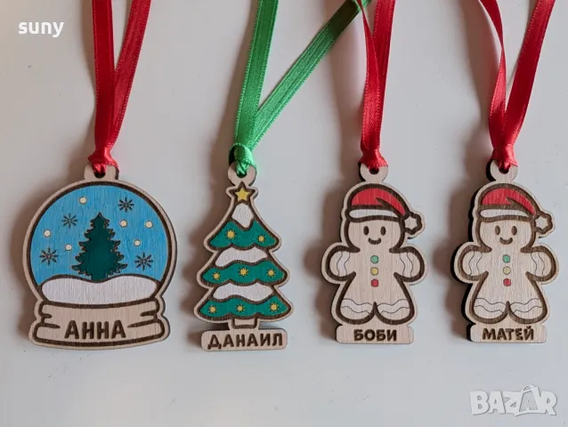 Коледни персонализирани дървени играчки за елха, снимка 2 - Други - 48136859