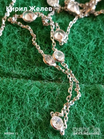 Сребърен синджир с кръгли циркониеви кристали майстоска изработка 26339, снимка 4 - Колиета, медальони, синджири - 54006150