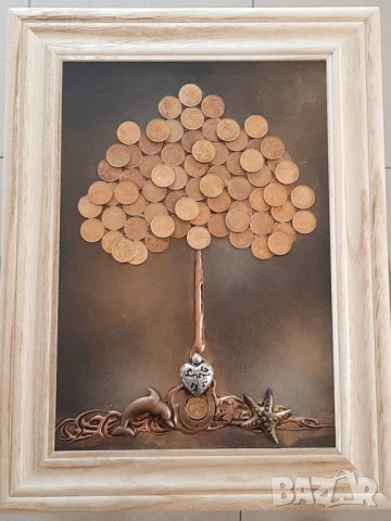 Оригинален подарък за юбилей 50 години с Дървото на живота и Златна риба, снимка 2 - Подаръци за юбилей - 50708339