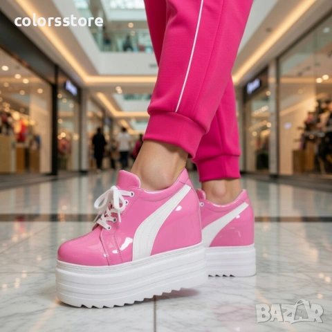 Кецове на платформа - розов лак с бяло ходило - SJN56 