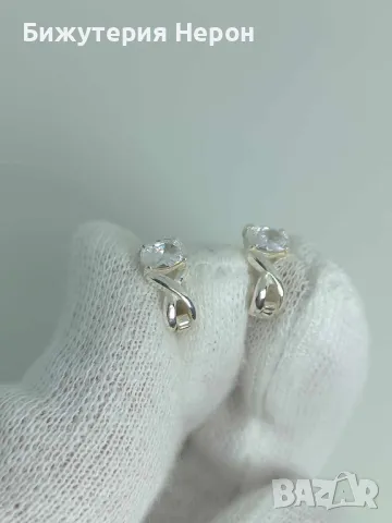 Сребърни обеци с циркони, снимка 1