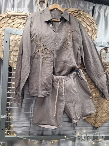 СЕТ ленена риза+ ленени къси панталонки-> М/L, снимка 1