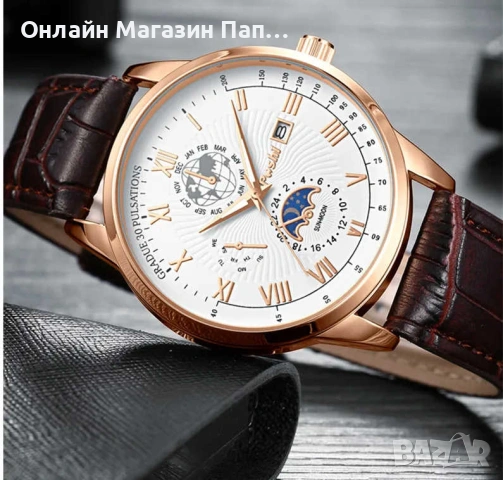 POSHI 916 мъжки кварцов часовник с кожена каишка, календар, снимка 7 - Мъжки - 53162851