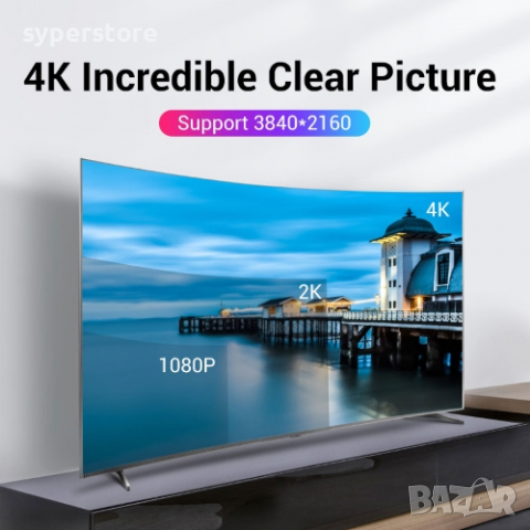 Кабел DisplayPort Мъжко - Мъжко v.1.2 Черен 1.5m Vention HACBG Cable DP to DP F/F , снимка 2 - Кабели и адаптери - 36444536