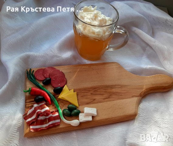 Дъска с мезета от полимерна глина + Свещ Бира или Вино, снимка 10 - Декорация за дома - 35561813