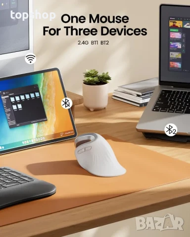 НОВА ергономична безжична мишка ProtoArc, EM11 NL, 2,4 GHz за Windows, Mac OS, бяла, снимка 4 - Клавиатури и мишки - 50552341
