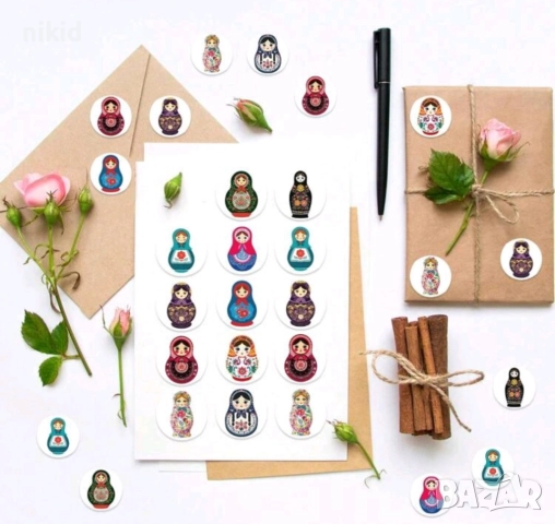 100 бр Матрьока малки самозалепващи лепенки стикери за ръчна изработка, снимка 5 - Други - 51489629