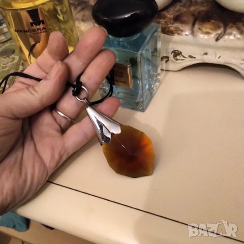 НАМАЛЕНО Колие бохемско кехлибарено  стъкло , снимка 3 - Колиета, медальони, синджири - 36142542