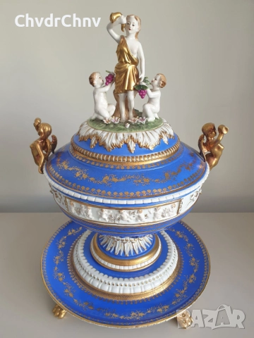 Sandizell Dresden 54см-10кг/Дрезден Бавария немска порцеланова ваза с капак/фигурална урна с ангели