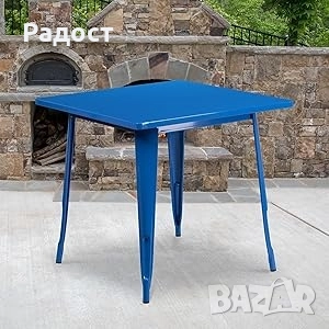 Метална квадратна маса Flash Furniture 80 см за вътрешна/външна употреба, метал, синя, 31,5" , снимка 2 - Маси - 52281639