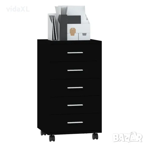 vidaXL Шкаф с чекмеджета с колелца, черен, инженерно дърво, снимка 4 - Шкафове - 56147071