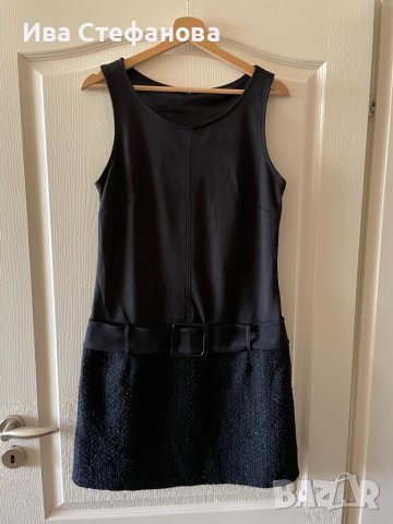 Елегантна черна с ниска талия комбинирана рокля букле и трико 