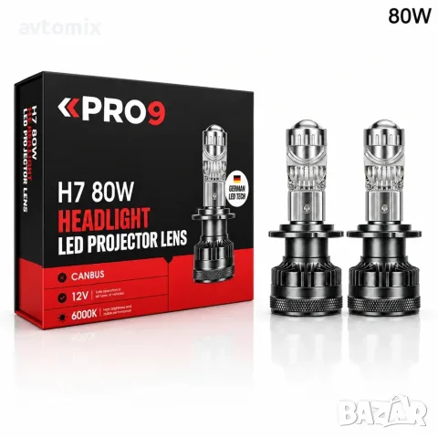 LED крушки PRO9 H7 с лупи 80W 6000K 10000lm 12-24V