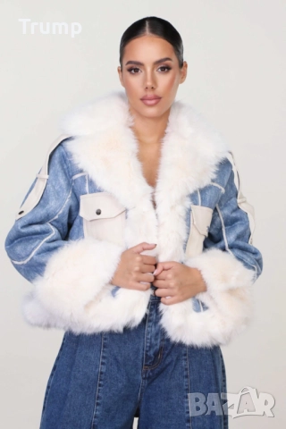 Красиво и топло яке деним с еко кожа, снимка 2 - Якета - 52684929