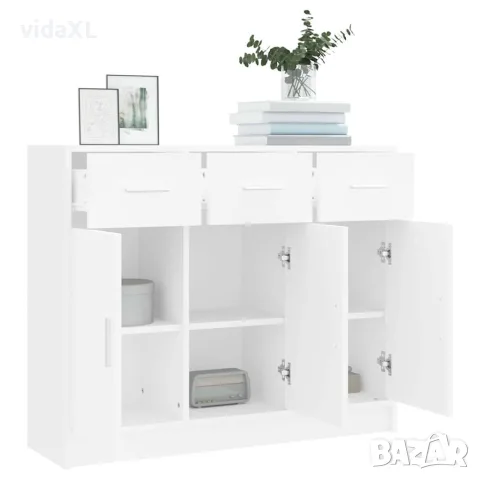 vidaXL Бюфет, бял, 91x28x75 см, инженерно дърво, снимка 4 - Бюфети - 56148033