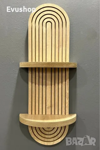 Дъбова Декоративна Стенна Етажерка 54x20 см, снимка 4 - Етажерки - 50175527