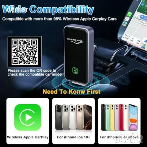 BUNUD Wireless CarPlay адаптер за iPhone (превръща Wired CarPlay в безжичен) с USB 3.0 и USB-C, снимка 4 - Друга електроника - 55829683