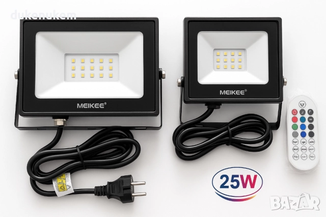 RGB прожектори 25W с дистанционно, 10 цвята, IP66, 2 бр