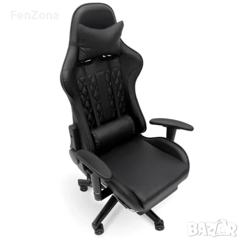 Геймърски стол с прибираща се подложка за крака и функция за масаж - черен, снимка 5 - Столове - 54096593