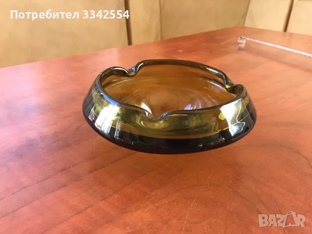 ПЕПЕЛНИК СТЪКЛО ДЕБЕЛО, РЕЛЕФНО МАСИВЕН ОТ СОЦА, снимка 1