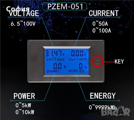 Контролен уред електромер, волтметър, амперметър, ватметър DC постоянен ток НАЛИЧНО!!!, снимка 4 - Друга електроника - 31225697
