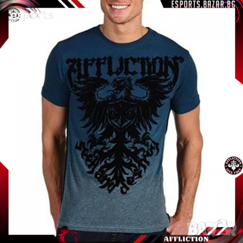 Мъжка тениска Affliction Employ Seek & Destroy Blue синя S Small, снимка 1 - Тениски - 25978703