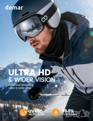 Ски очила Lamicall, поляризирани Cat3 лещи против замъгляване, UV400, снимка 2 - Зимни спортове - 52535564