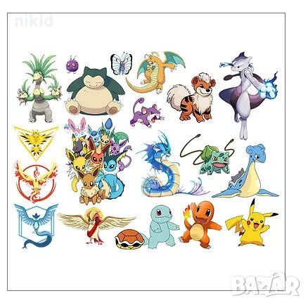 Покемон Пикачу Pokemon герои стикер лепенка за стена или гардероб детска самозалепващ, снимка 2 - Други - 32115497