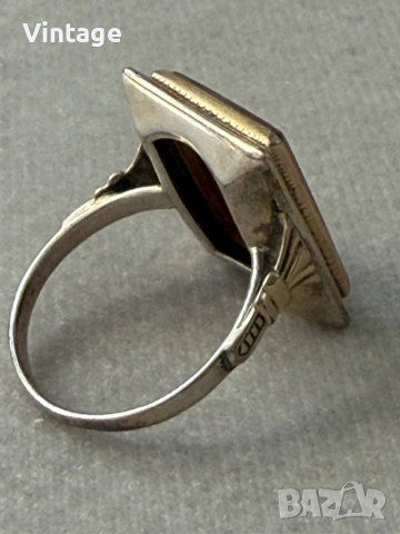 Разкошен сребърен позлатен пръстен с естествен камък Сердолик  , снимка 6 - Пръстени - 54306439