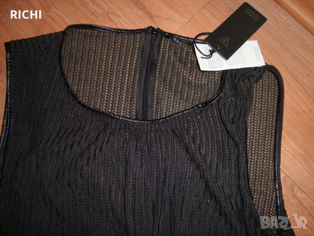 GUESS нова черна рокля с кожена декорация, снимка 8 - Рокли - 30993218