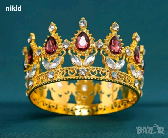 Златна сребърна корона с розови рубин камъни декор украса за торта и дамска детска принцеса парти, снимка 2 - Други - 50076120