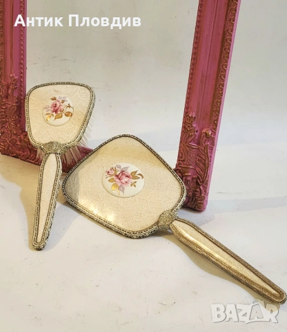 Винтидж английски комплект – ръчно огледало и четка за коса., снимка 2 - Декорация за дома - 53382099