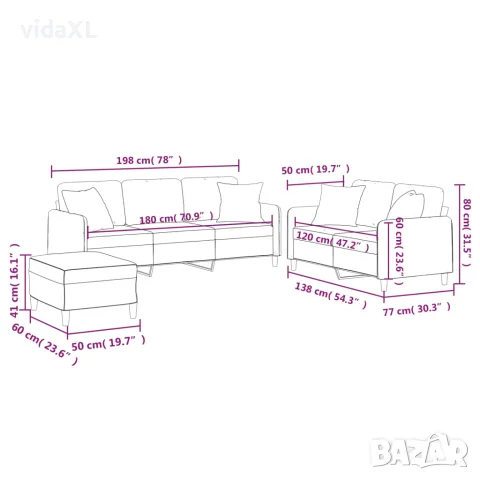 vidaXL Комплект дивани 3 части с възглавници кафяв текстил, снимка 10 - Дивани и мека мебел - 56146678