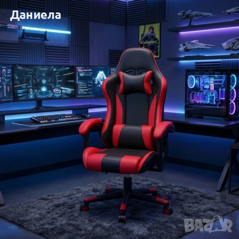 Ергономичен офис и геймърски червен стол – Максимален комфорт за гърба и врата, регулируем, снимка 2 - Столове - 54204531